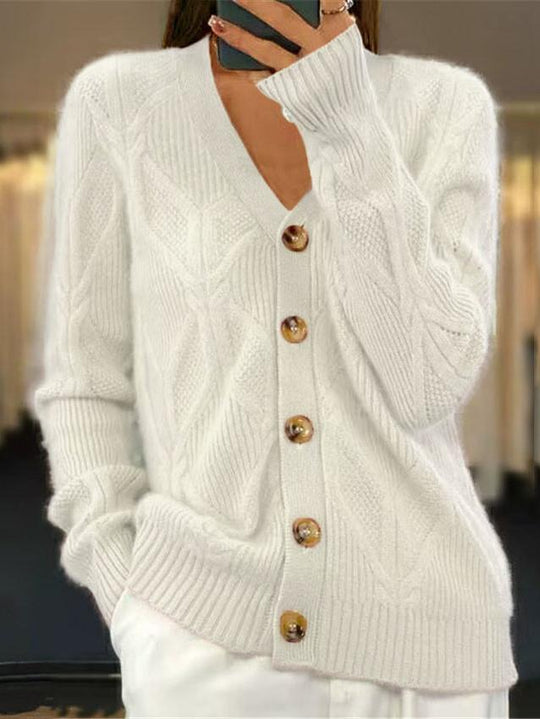 Elegant V-neck Button Down Jacquard Knitted Cardigan