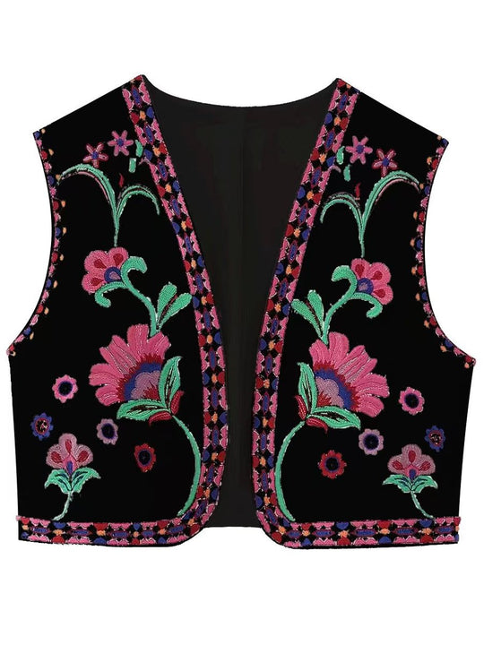 Casual Floral Embroidered Vest