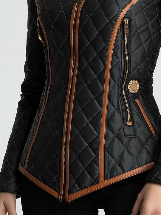 Stylish Waist-cinched Diamond-quilted Padded Jacket