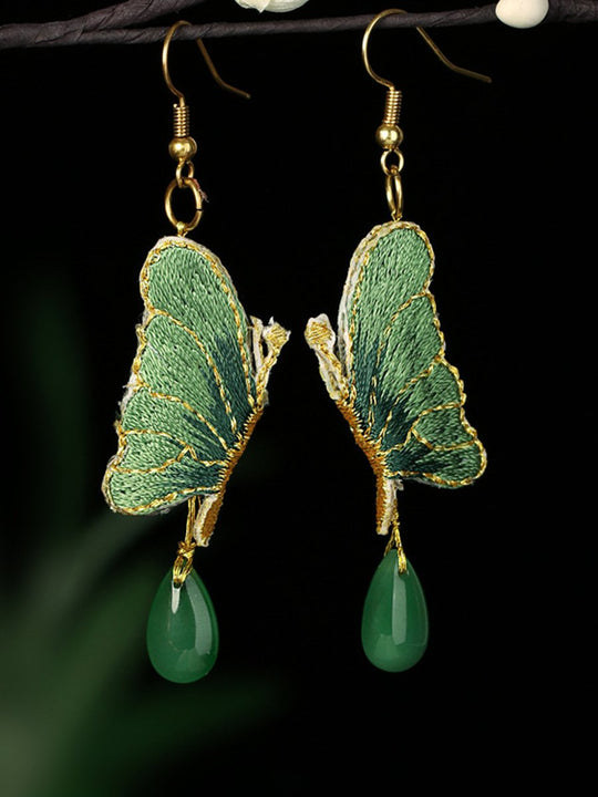 Water Drop Glass Embroidery Butterfly Earrings