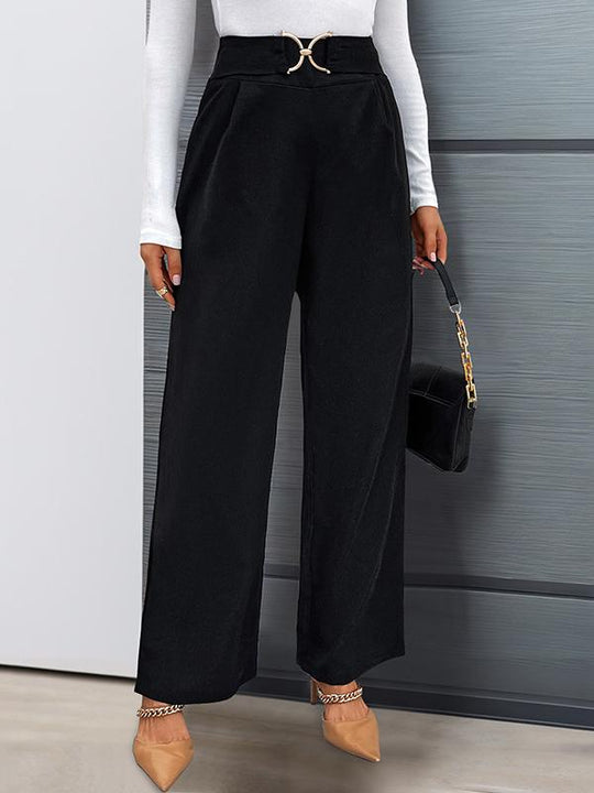 Simple Chic Decorative Buttons High Waist Straight-Leg Pants