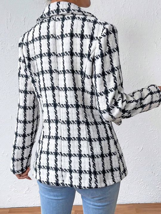 Elegant Plaid Pattern Slim-Fit Blazer