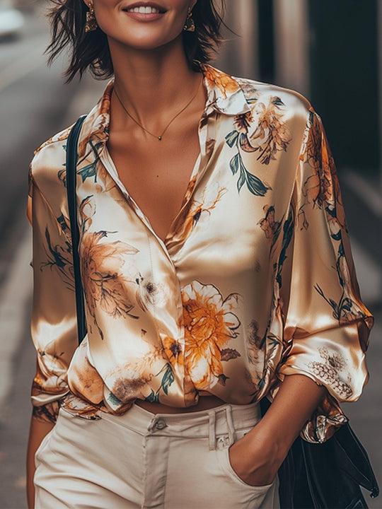 Golden Blossom Satin Blouse