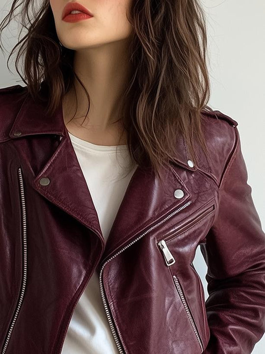 Retro Suit Collar Zipper-up Leather Biker Jacket