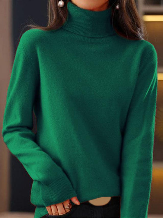 Basic Turtleneck Solid Color Knitted Thickened Sweater