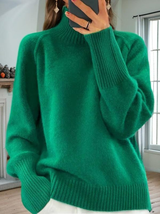 Basic Solid Color Turtleneck Thick Knit Pullover Sweater