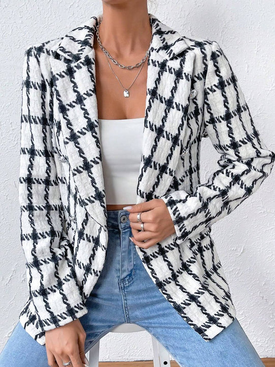 Elegant Plaid Pattern Slim-Fit Blazer