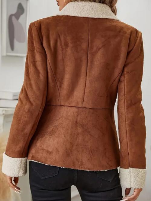 Stylish Suit Collar Fleece Lined Suede Jacket