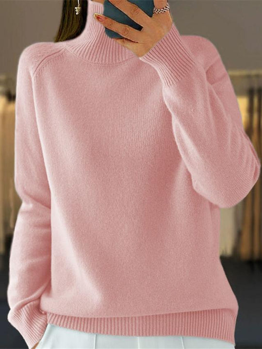 Basic Turtle Neck Ribbed Edge Knitted Pullover Sweater