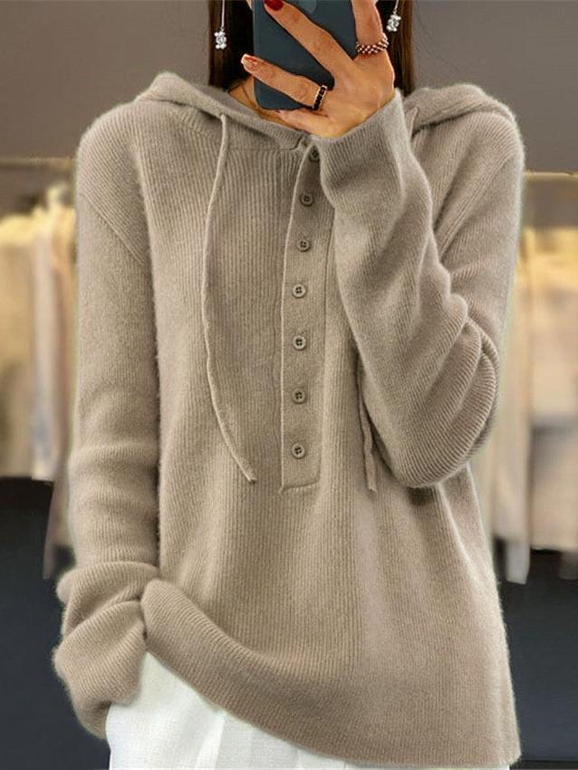 Chic Semi-open Buttons Knited Hooded Sweater