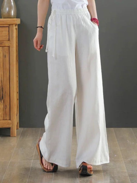 Solid Color Casual Cotton Linen Wide Leg Pants