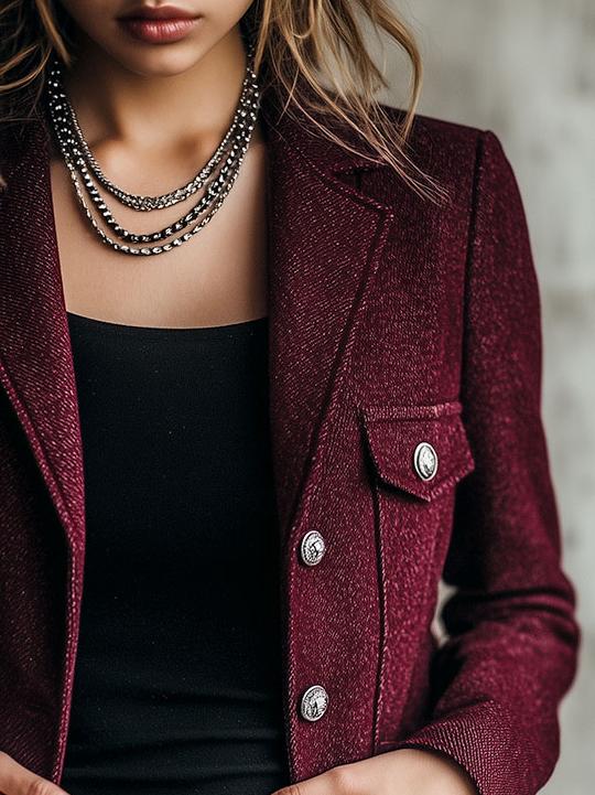 Chic Suit Collar Single-breasted Burgundy Jacket