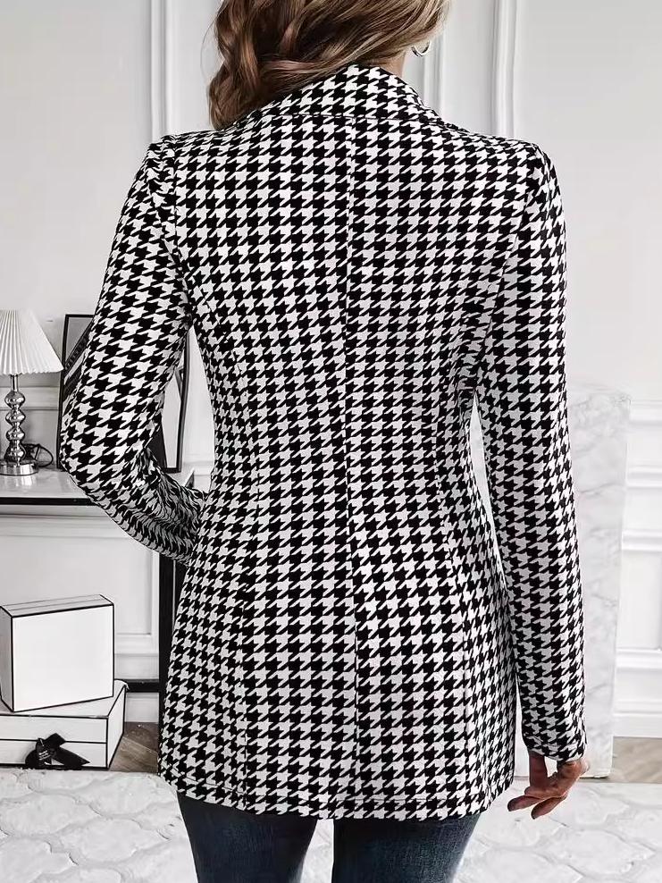 Chic Tailored Fit Button Down Houndstooth Leopard Blazer