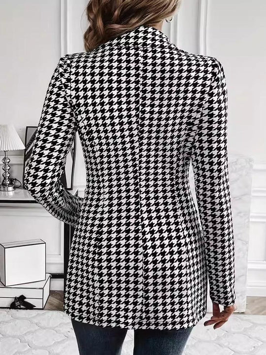 Chic Tailored Fit Button Down Houndstooth Leopard Blazer