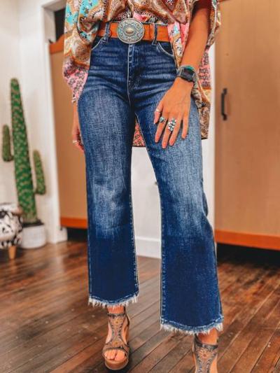 Vintage High-waisted Washed Frayed Hem Flared Jeans