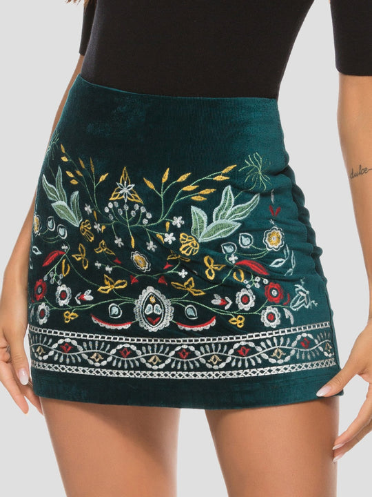 Delicate Handmade Floral Embroidery Velvet Skirt