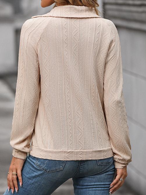 Chic Asymmetrical Collar Textured Long Sleeve Top