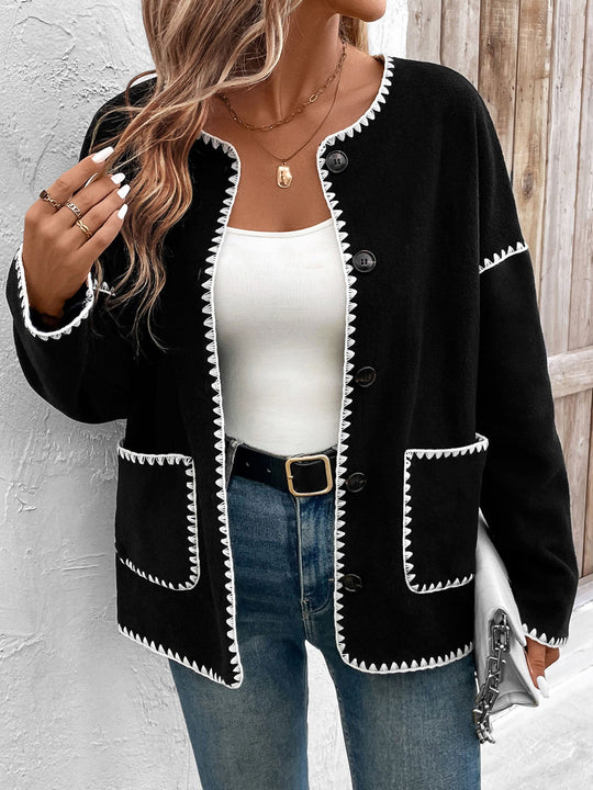 Stylish Loose-fitting Color-Block Fleece Jacket