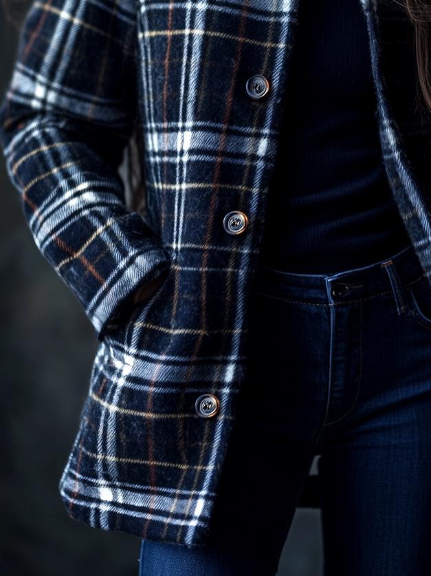 Women's Everyday Plaid Pattern Button Down Woolen Coat