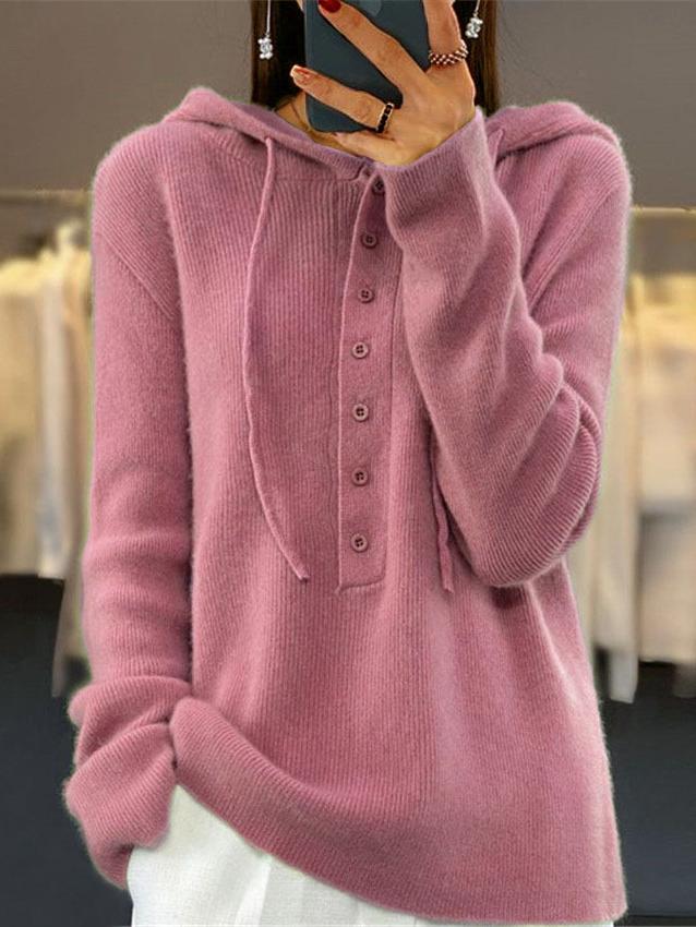 Chic Semi-open Buttons Knited Hooded Sweater