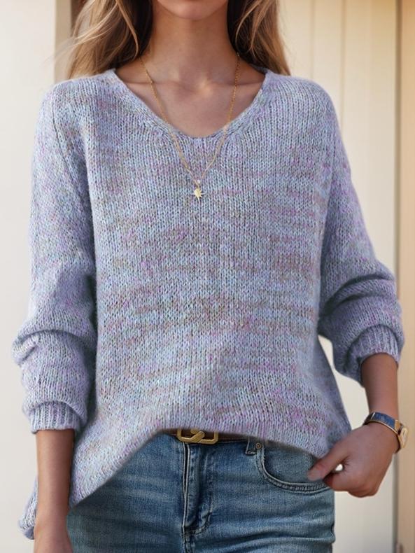 Stylish Multicolored V-neck Loose Pullover Sweater