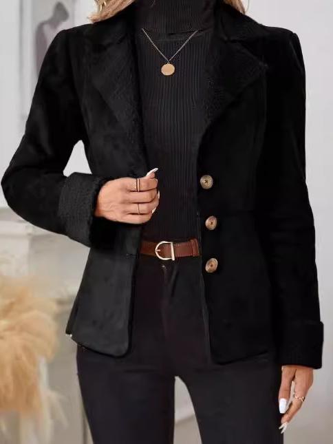 Stylish Suit Collar Fleece Lined Suede Jacket