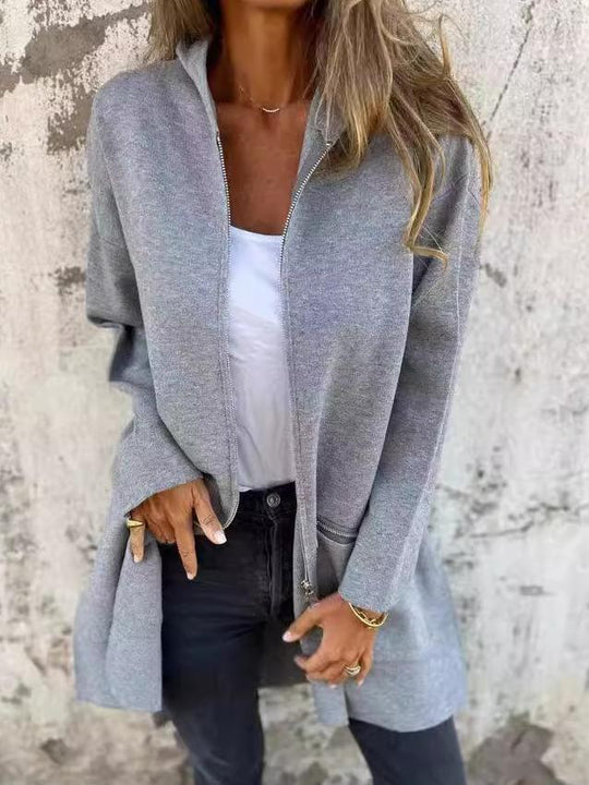 Casual Solid Color Woolen Blend Zipper Hoode Coat