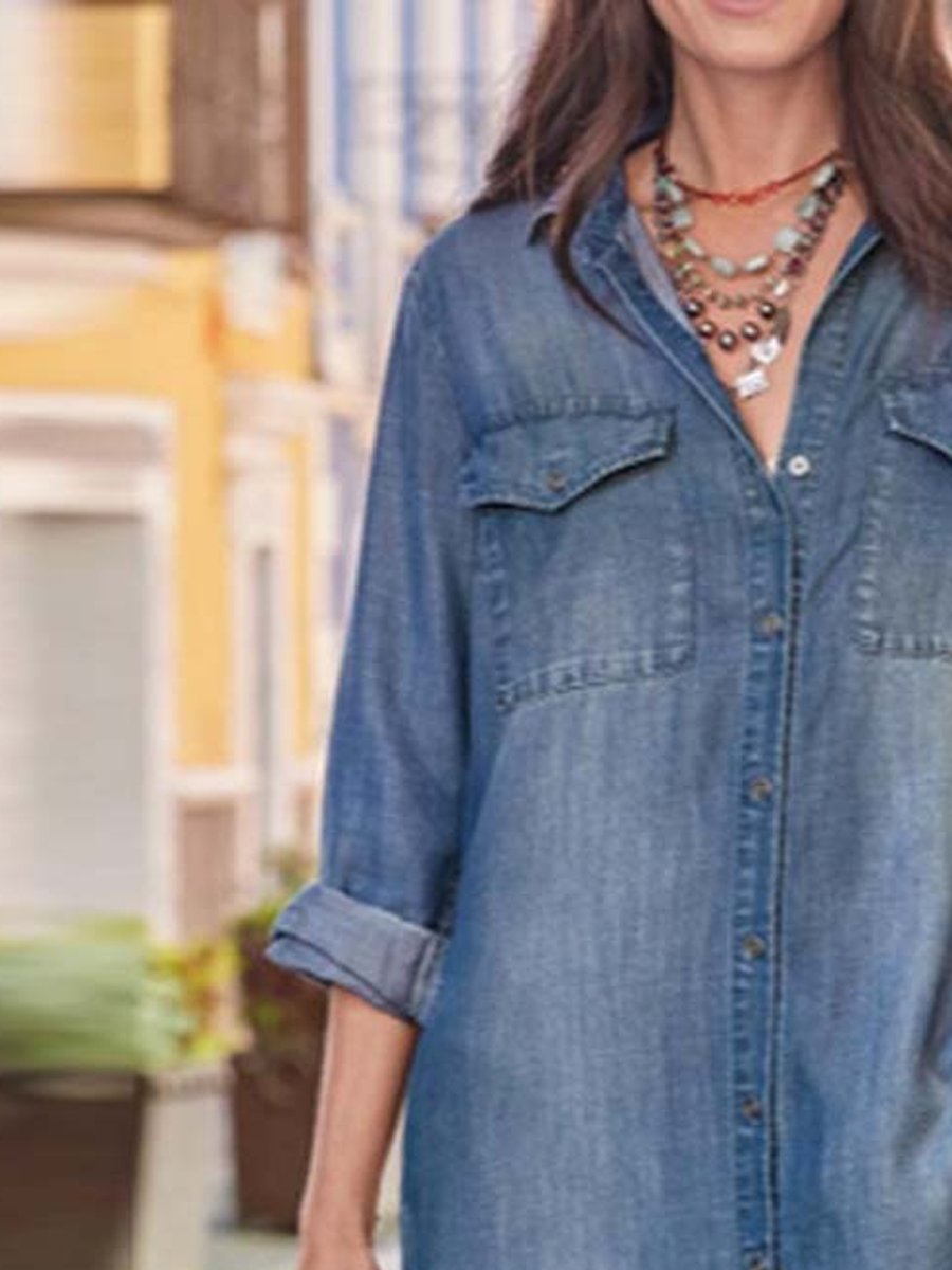 Women's Vintage Denim Long Sleeved Shirt Dress