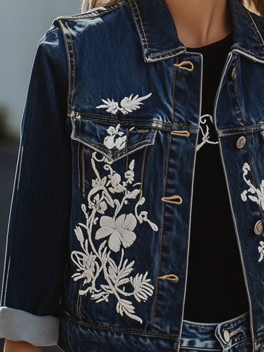 Floral Elegance Embroidered Denim Vest