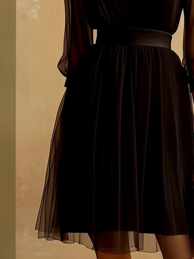 Chic V-neck Sheer Sleeve Chiffon Midi Dress