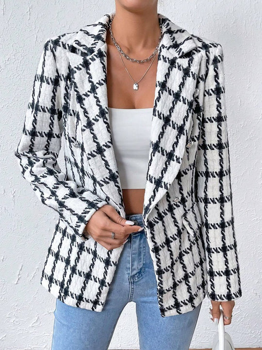 Elegant Plaid Pattern Slim-Fit Blazer