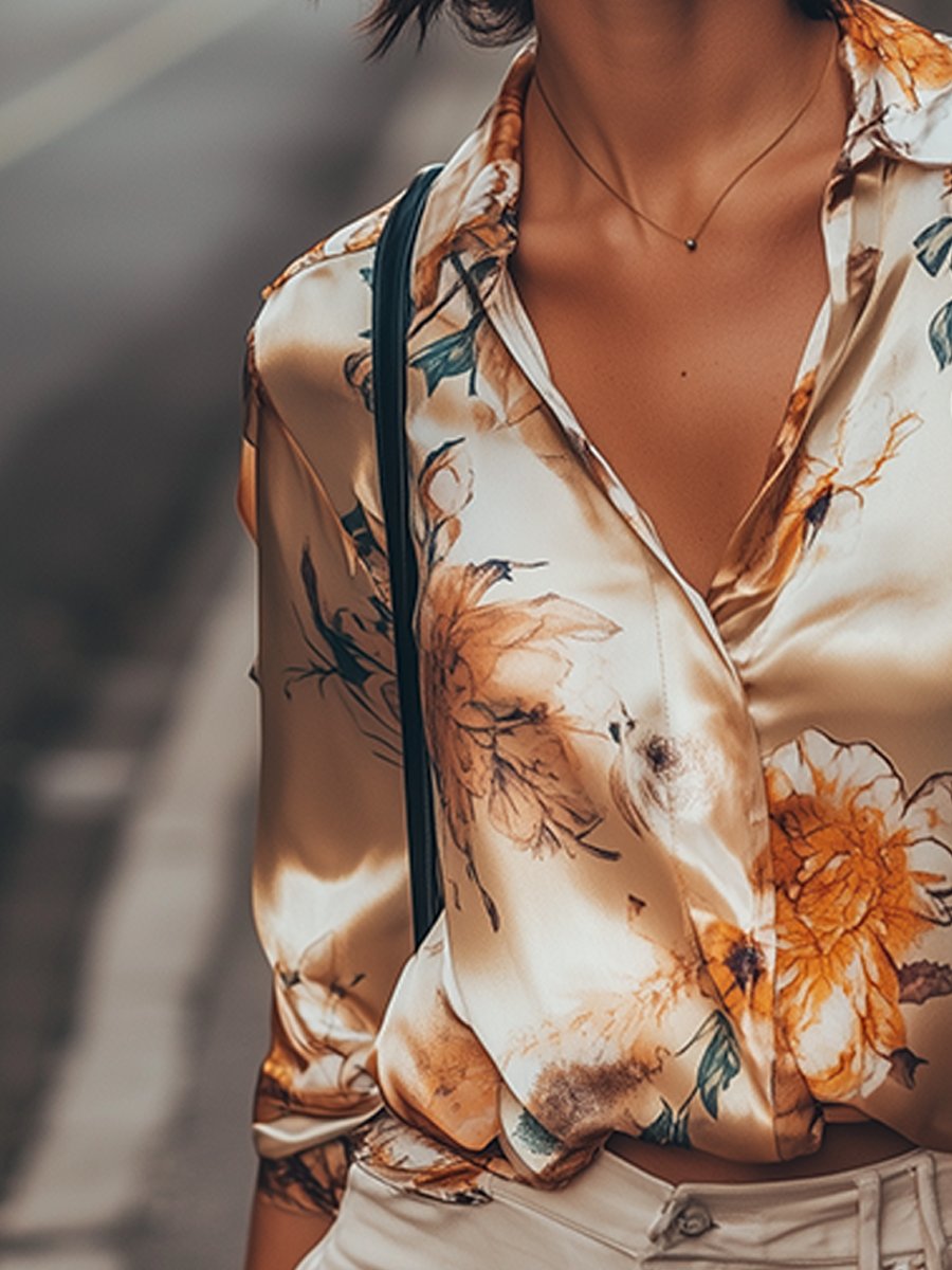 Golden Blossom Satin Blouse