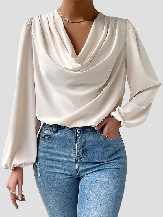 Elegant V-neck Pleated Long Sleeve Chiffon Blouse