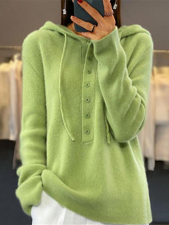 Chic Semi-open Buttons Knited Hooded Sweater