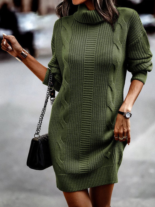 Chic Cable-knit Solid Color Sweater Dress