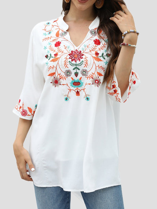 Chic Handmade Embroidered V-neck Loose Blouse