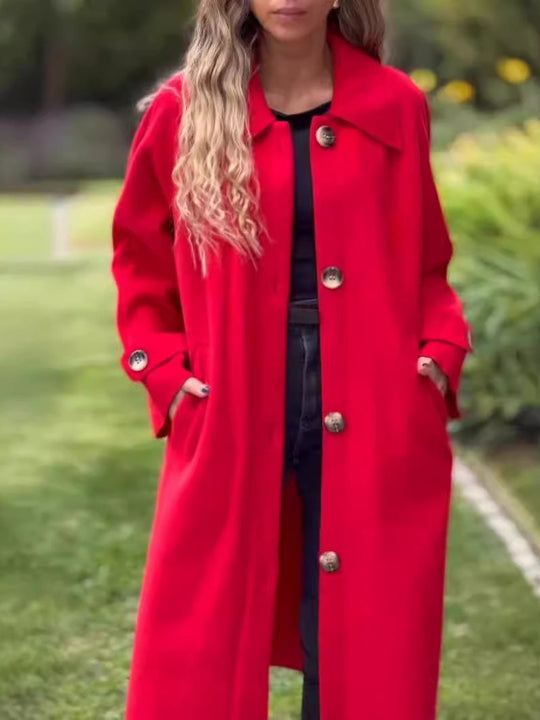 Stylish Lapel Button Down Woolen Trench Coat