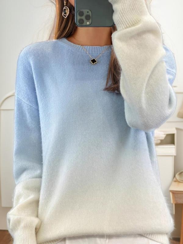 Stylish Crew Neck Color Gradient Pullover Sweater