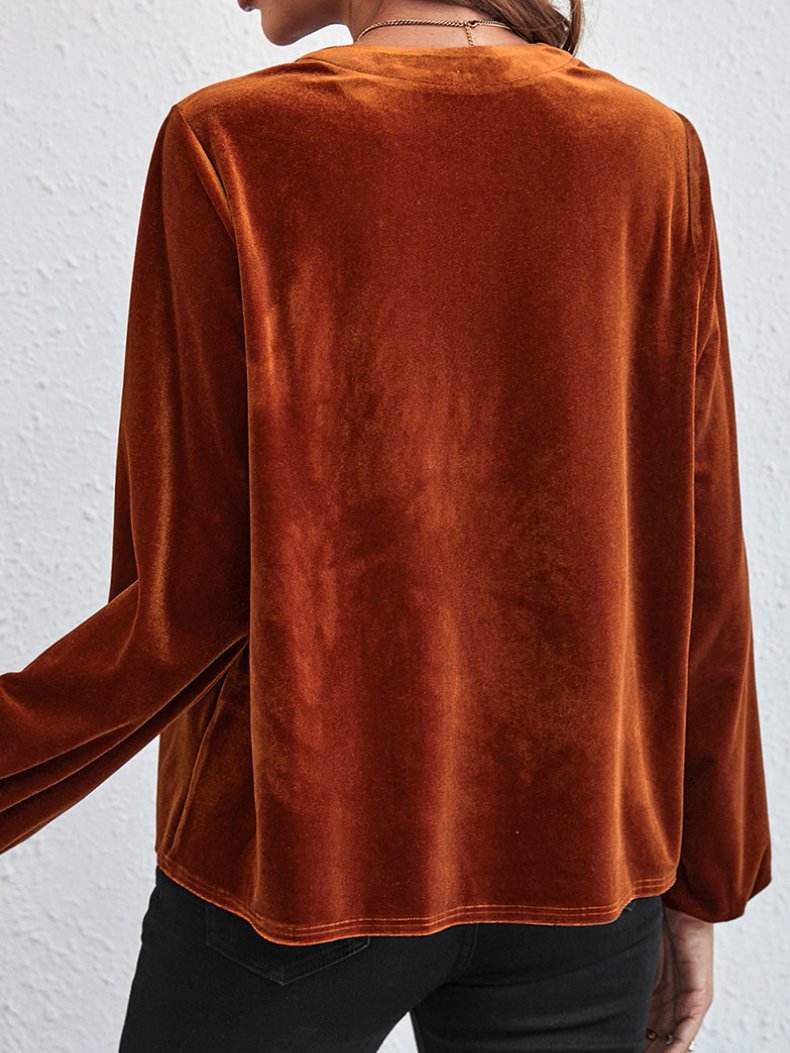 Elegant Half-placket Loose Velvet Blouse