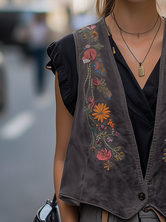 Boho Bloom Embroidered Vest