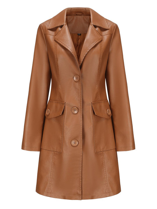 Classic Britsh Suits Collar Leather Long Jacket