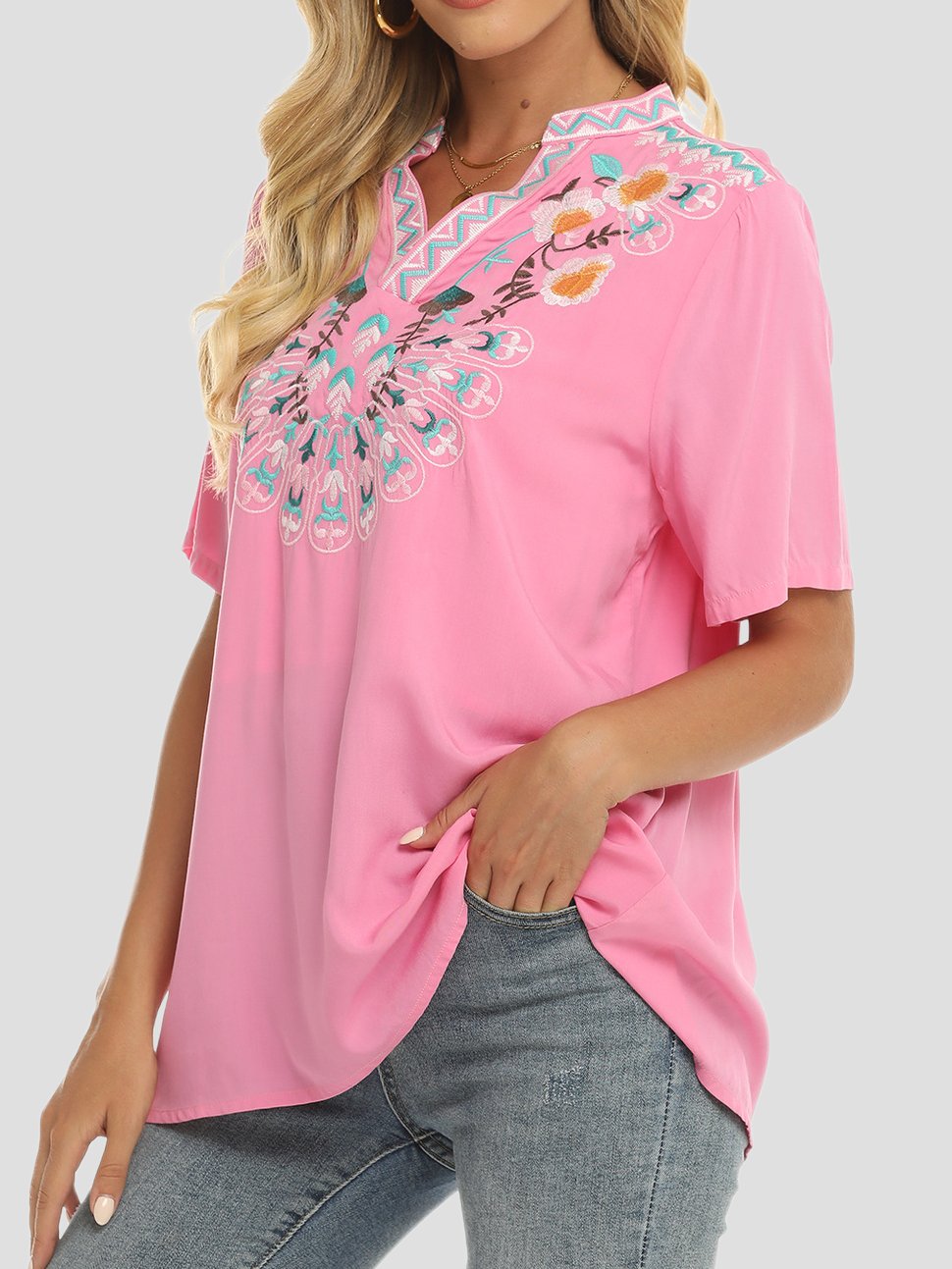 Stylish V-neck Boho Handmade Embroidered Blouse