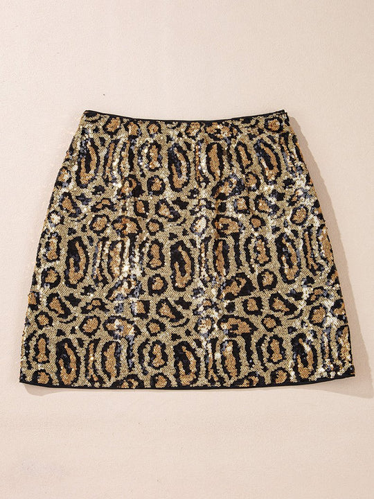 Chic Leopard Pattern Sequin Bodycon Mini Skirt