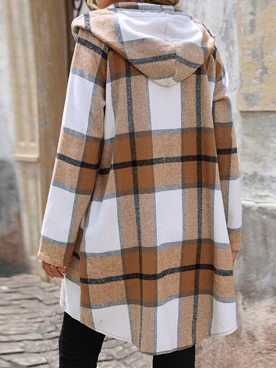 Retro Classic Plaid Pattern Mid-length Hooded Coat