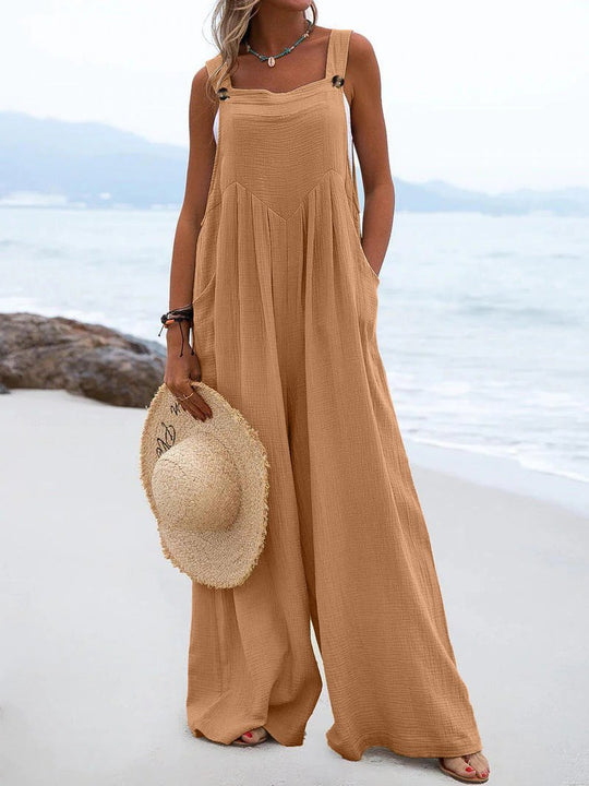 Loose Cotton and Linen Solid Color Jumpsuits