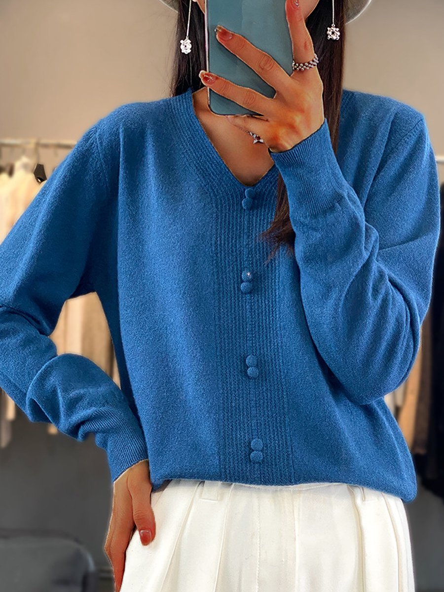 V-Neck Button Pullover Sweater