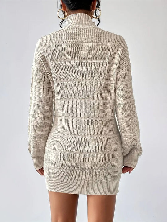 Elegant Turtleneck Long Sleeves Jacquard Knit Bodycon Dress