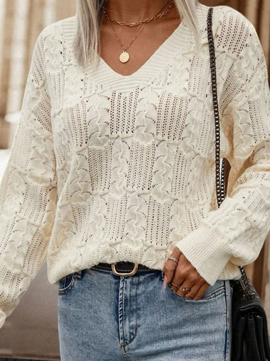 V-Neck Textured Cutout Back Tie Sweater