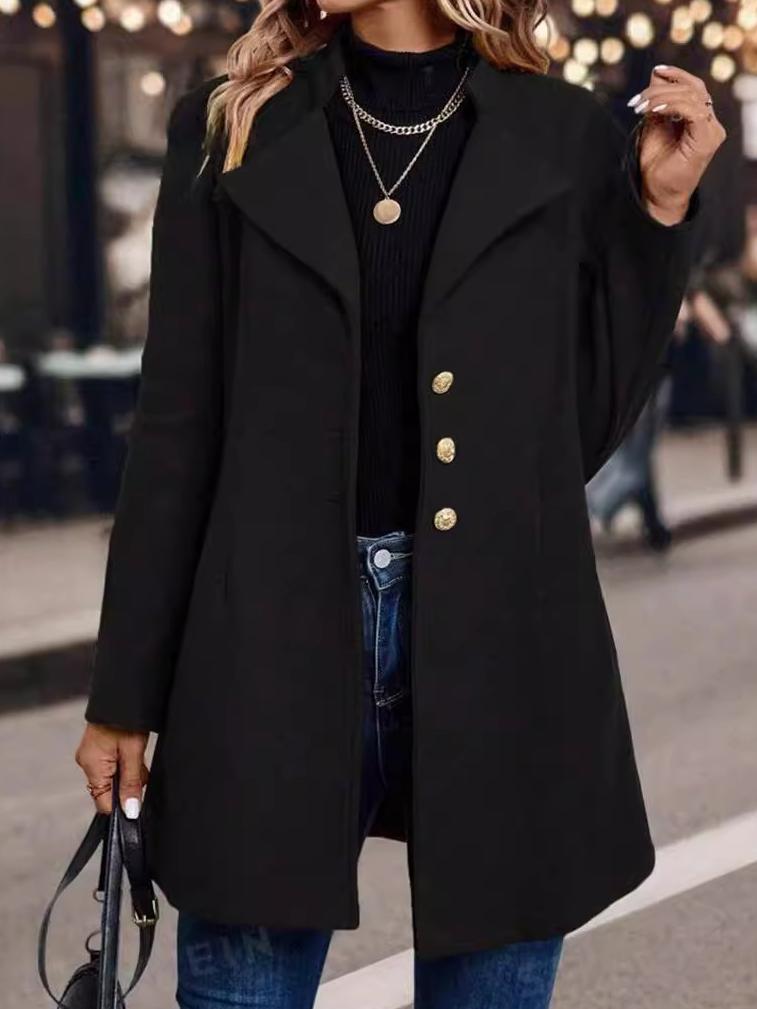 Chic Suit Collar Solid Color Tailored Woolen Coat