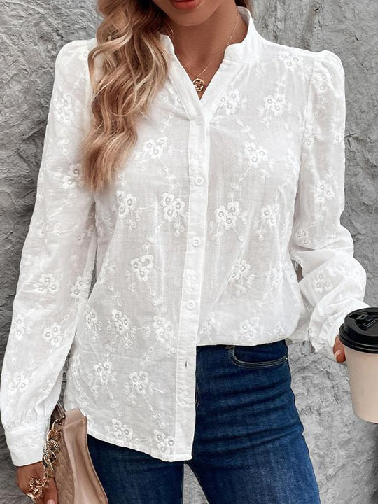 Elegant Jacquard Solid Color Long Sleeves Shirt